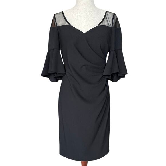 Calvin Klein Jackets & Blazers - Calvin Klein Black Illusion Ruched Bell Sleeve Cocktail Dress, Women's Size 6